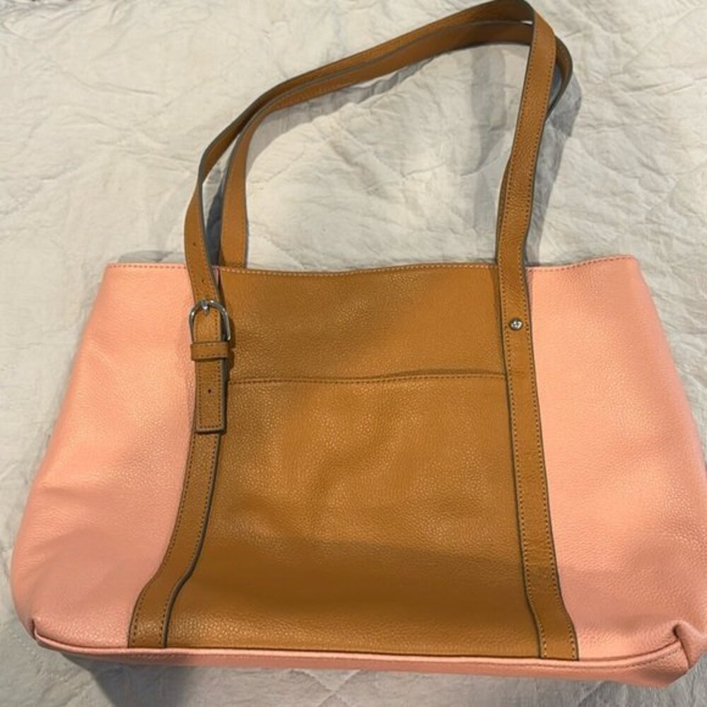 Danielle Nicole Pink and Tan Two-Tone Leather Key & Card Holder Tote